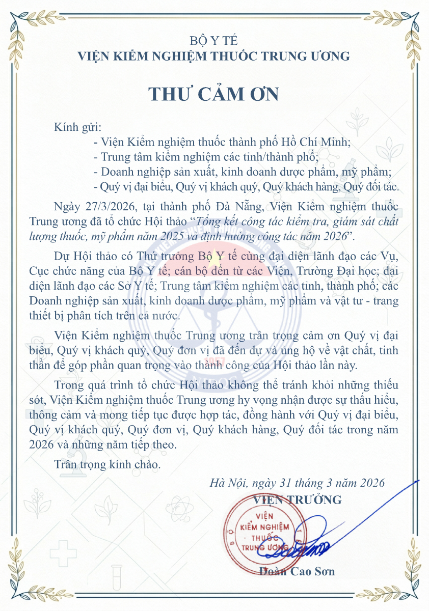 THƯ CẢM ƠN