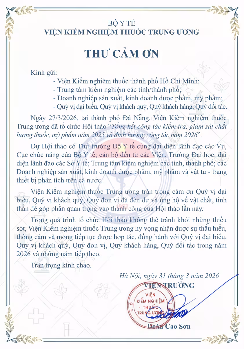 THƯ CẢM ƠN
