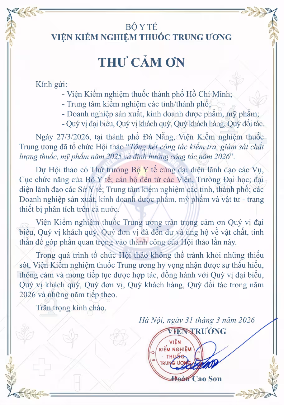 THƯ CẢM ƠN